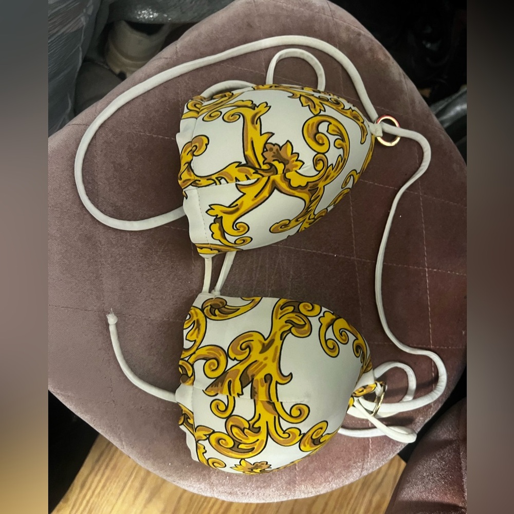 Venus White and Golden Yellow Bikini Top